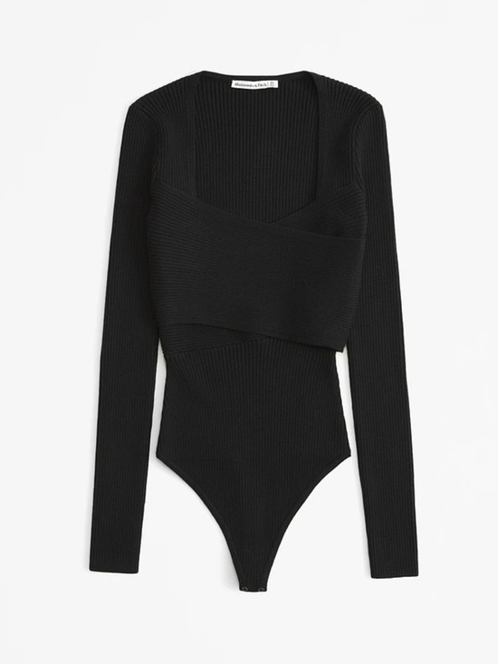 Abercrombie & Fitch Tops - Abercrombie & Fitch LuxeLoft Wrap
Bodysuit Size XS Black Ribbed Knit Long Sleeve